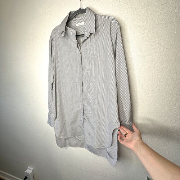 The Row Black & White Pedro Shirt Removable Collar Straight Front Long Back L - Picture 10 of 16